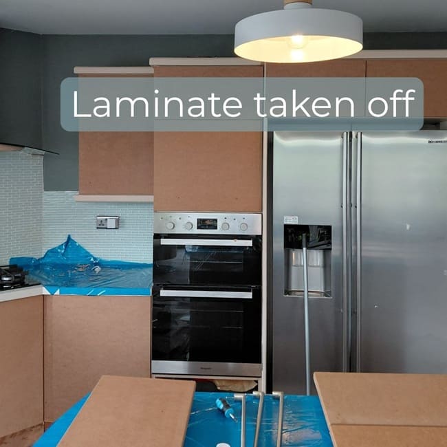 Laminate taken off kitchen cabinets and island