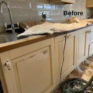 Kitchen cabinets with badly damaged laminate