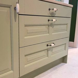 Kitchen island green hand-painted with vintage handles